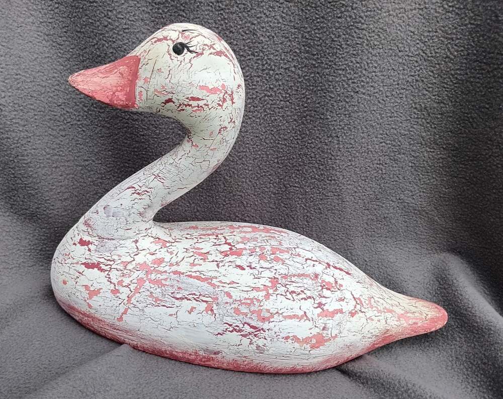 Vintage Ceramic Goose Swan Duck 1987 Cottage 19x13 Pink White Crackle Figurine